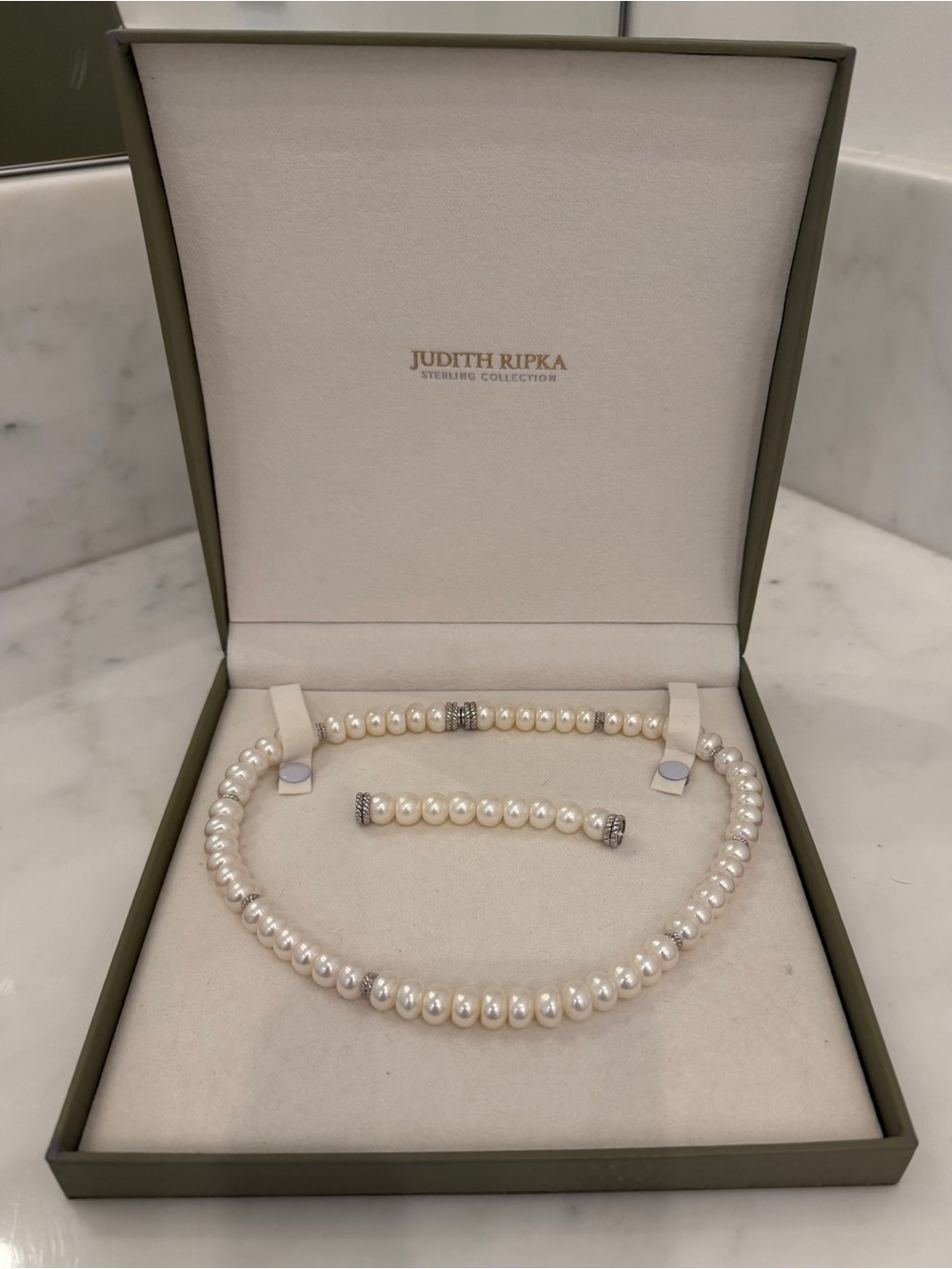 NEW Judith Ripka Magnetic  Pearl Necklace with Silver Accents & Extender